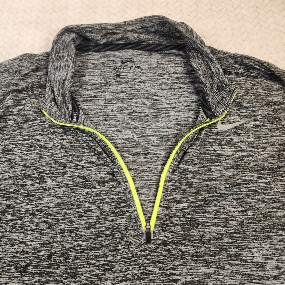 Nike Dri Fit Mens Gray Heathered Long Sleeve Quarter Zip‎ Running Athletic Shirt